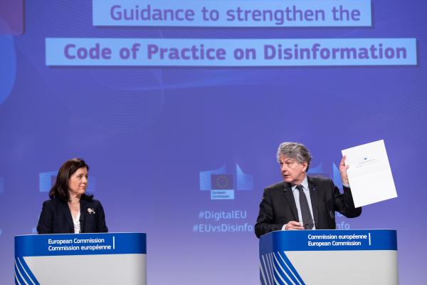 Read-out of the weekly meeting of the von der Leyen Commission by Věra Jourová, Vice-President of the European Commission, and Thierry Breton, European Commissioner, on the Guidance for strengthening the code of practice on disinformation